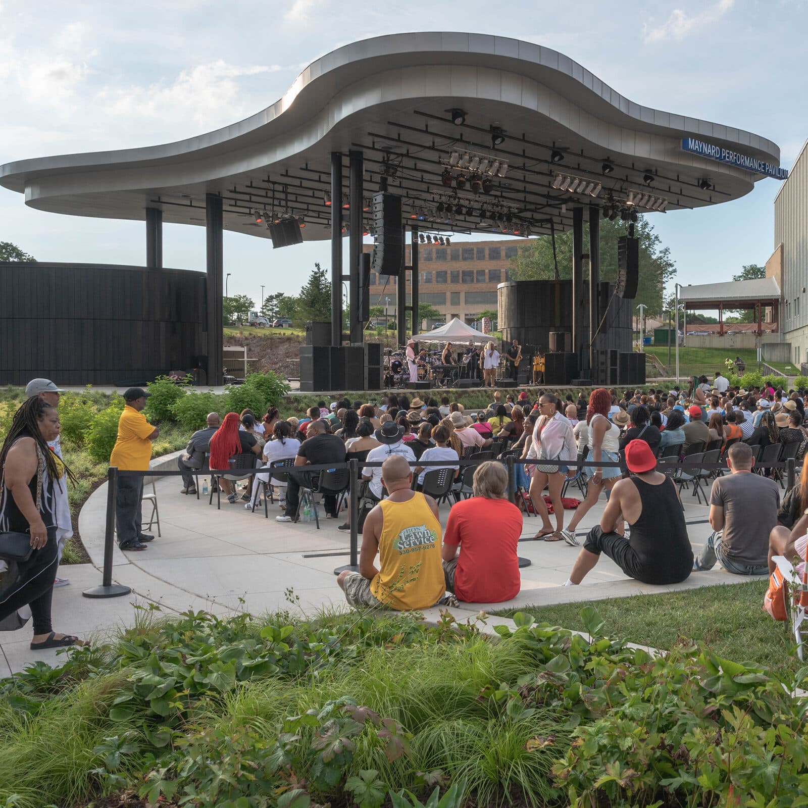 Photograph of the Maynard Pavilion performance stage in Lock 3 downtown Akron, Ohio